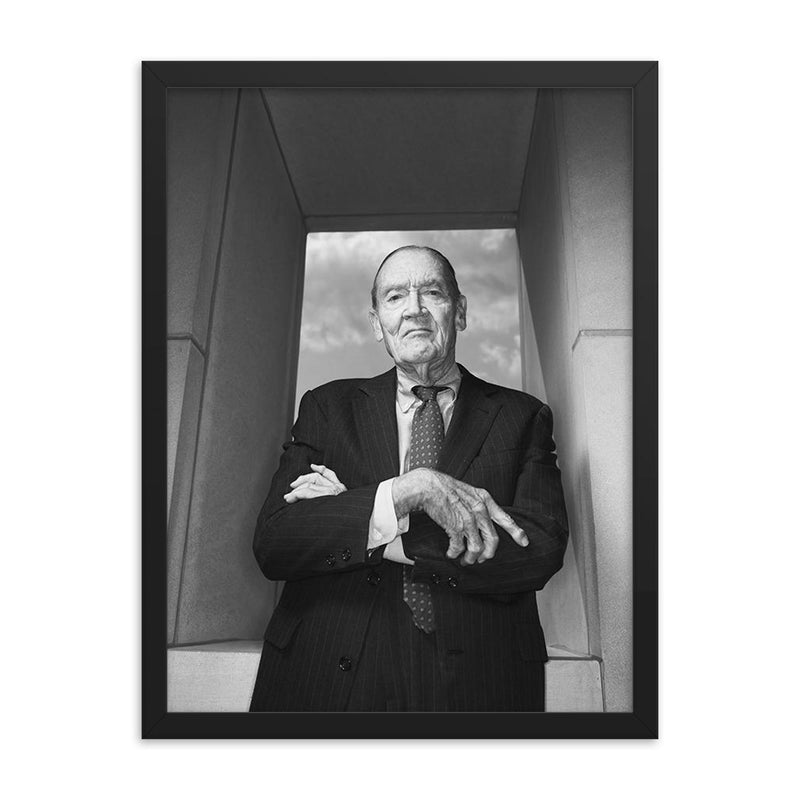 Jack Bogle framed print on a plain backdrop in size 18