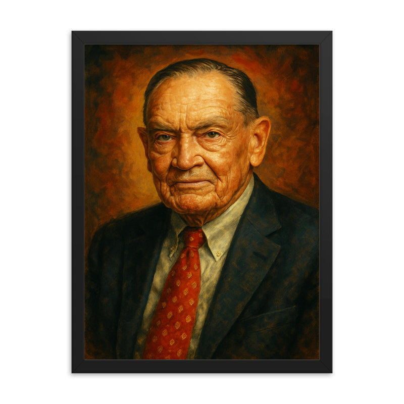 Jack Bogle framed print on a plain backdrop in size 18