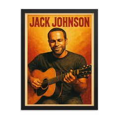 Jack Johnson framed print on a plain backdrop in size 18"x24".
