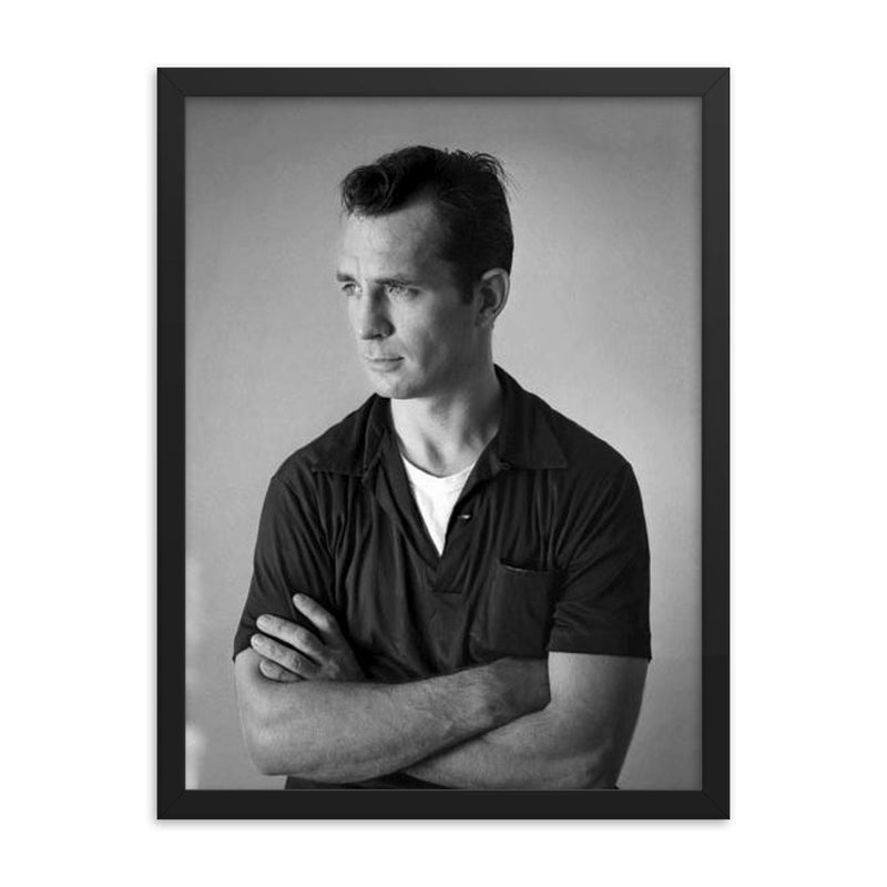 Jack Kerouac framed print on a plain backdrop in size 18