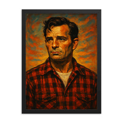 Jack Kerouac framed print on a plain backdrop in size 18"x24".