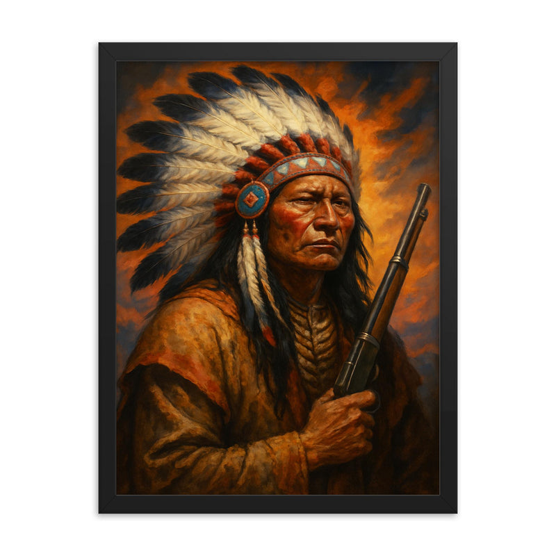 Jack Red Cloud framed print on a plain backdrop in size 18