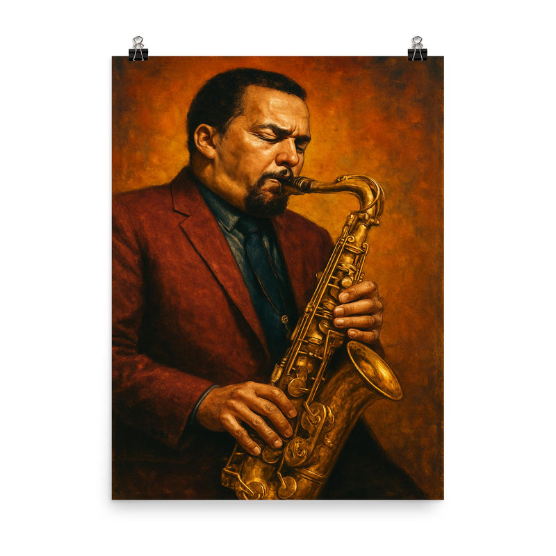 Jackie McLean poster on a plain backdrop in size 8