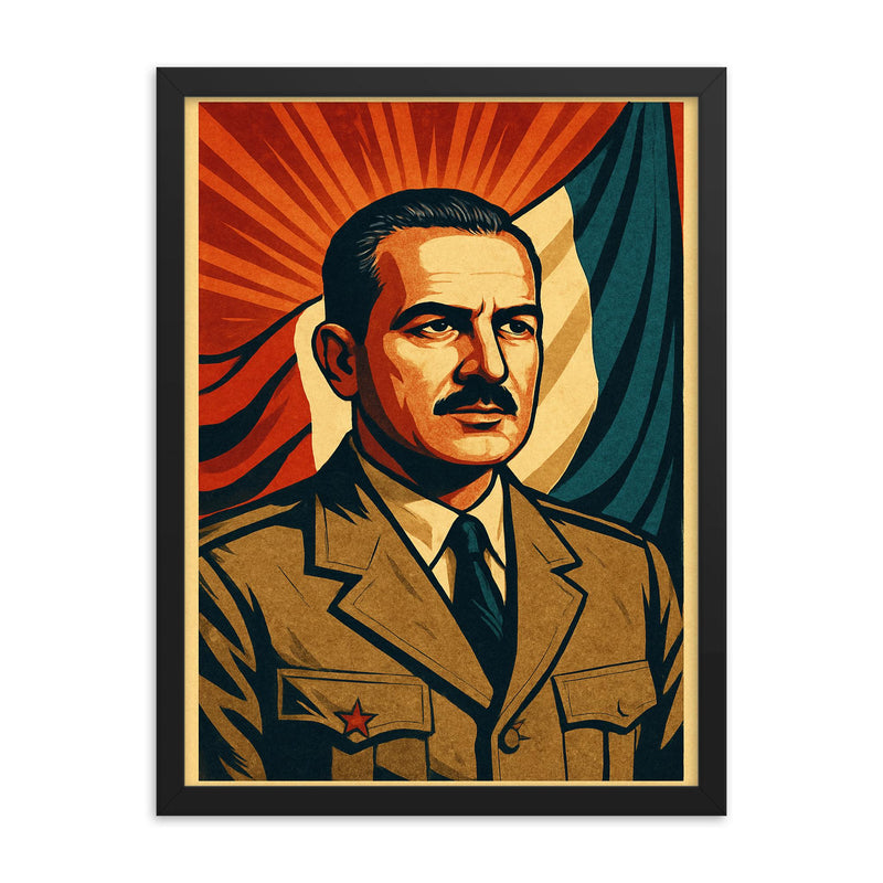 Jacobo Arbenz framed print on a plain backdrop in size 18