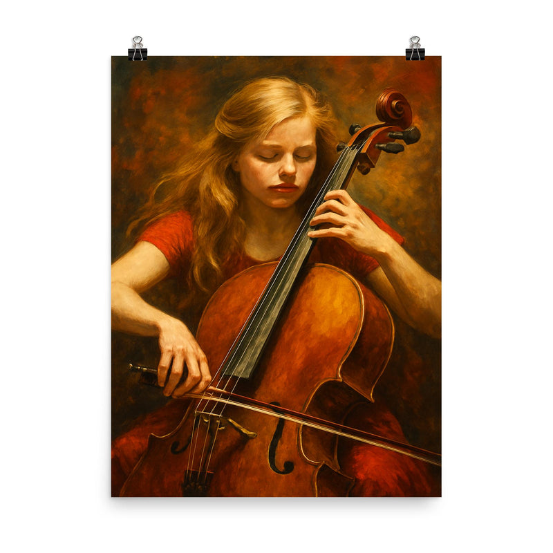 Jacqueline du Pré poster on a plain backdrop in size 8
