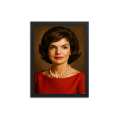 Jacqueline Kennedy portrait framed print on a plain backdrop in size 12"x16".