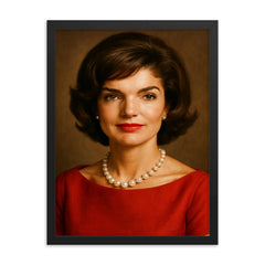 Jacqueline Kennedy portrait framed print on a plain backdrop in size 18"x24".