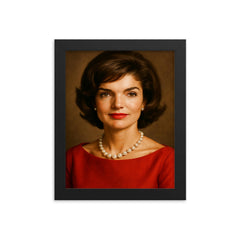 Jacqueline Kennedy portrait framed print on a plain backdrop in size 8"x10".