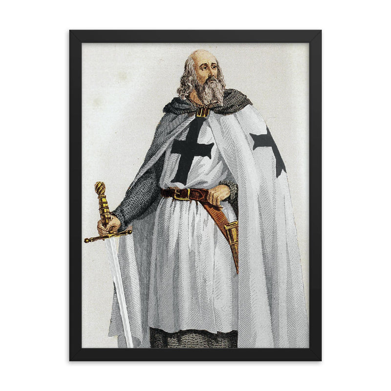 Jacques de Molay framed print on a plain backdrop in size 18