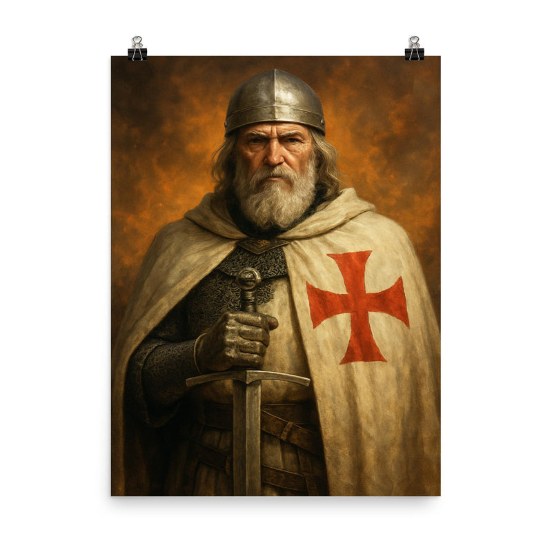 Jacques de Molay poster on a plain backdrop in size 8