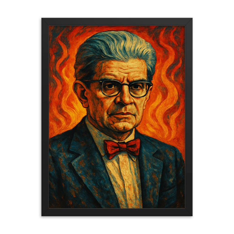 Jacques Lacan framed print on a plain backdrop in size 18