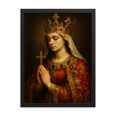 Jadwiga of Poland in jeweled prayer framed print on a plain backdrop in size 18"x24".