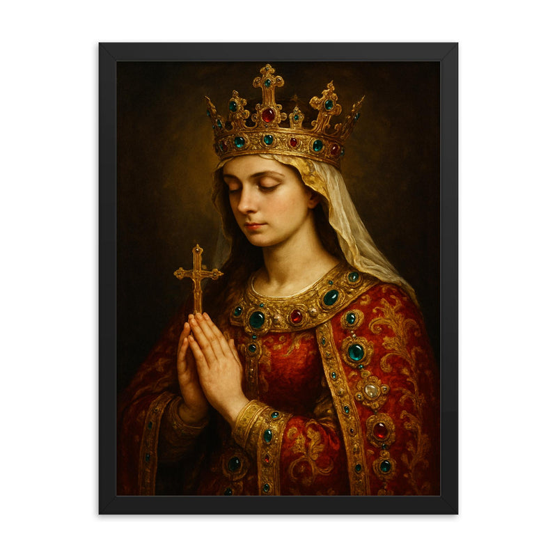 Jadwiga of Poland in jeweled prayer framed print on a plain backdrop in size 18