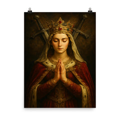 Jadwiga of Poland in prayer before crossed swords poster on a plain backdrop in size 8"x10".