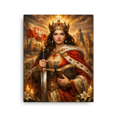 Jadwiga of Poland with sword and book canvas print on a plain backdrop in size 16"x20".