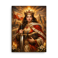 Jadwiga of Poland with sword and book canvas print on a plain backdrop in size 18"x24".