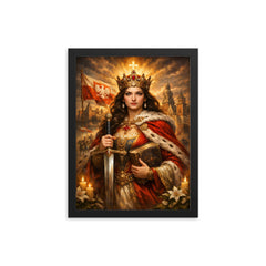 Jadwiga of Poland with sword and book framed print on a plain backdrop in size 12"x16".