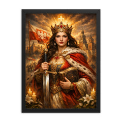 Jadwiga of Poland with sword and book framed print on a plain backdrop in size 18"x24".