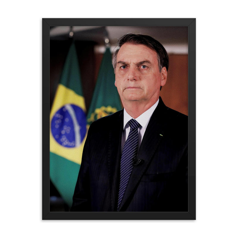 Jair Bolsonaro framed print on a plain backdrop in size 18