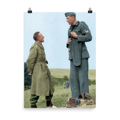 Jakob Nacken (221 cm) Chatting with British Corporal Bob Roberts (160 cm) poster on a plain backdrop in size 8"x10".