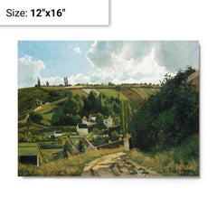 Jalais Hill, Pontoise by Camille Pissarro metal print on a plain backdrop in size 12"x16".