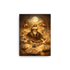 Jalal ad Din Rumi with circling dervishes canvas print on a plain backdrop in size 12"x16".