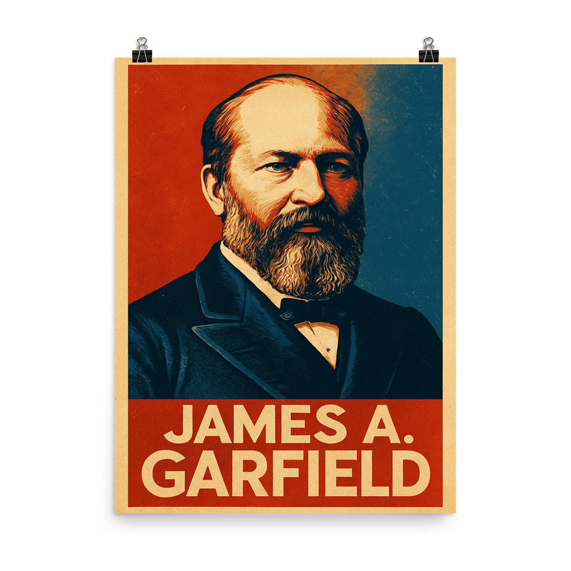 James A Garfield poster on a plain backdrop in size 8
