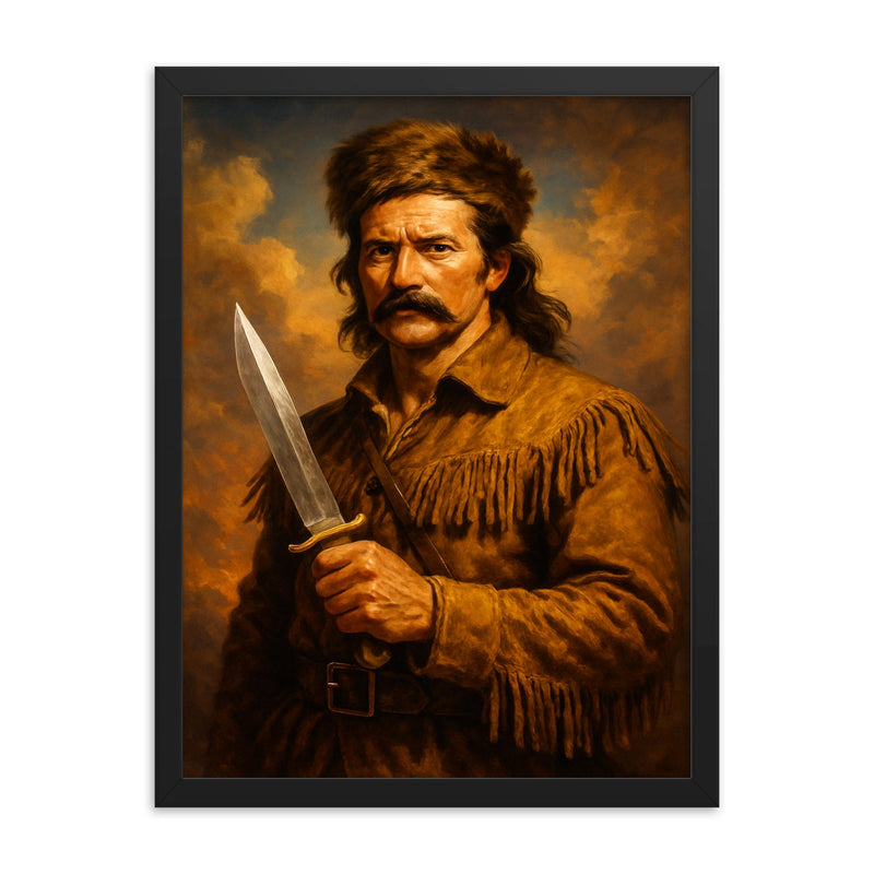 James Bowie framed print on a plain backdrop in size 18