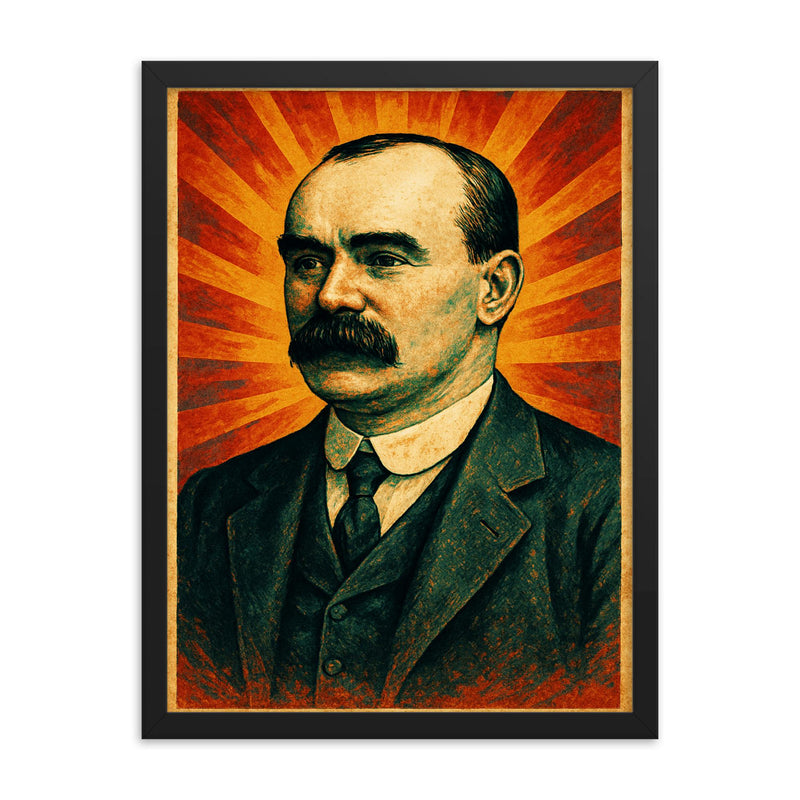 James Connolly framed print on a plain backdrop in size 18