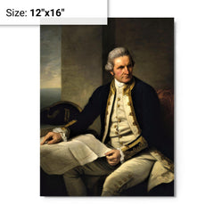James Cook metal print on a plain backdrop in size 12"x16".