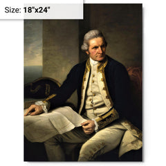 James Cook metal print on a plain backdrop in size 18"x24".