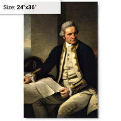 James Cook metal print on a plain backdrop in size 24"x36".