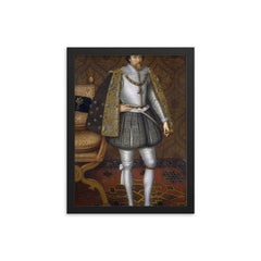 James I of England framed print on a plain backdrop in size 12"x16".