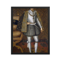 James I of England framed print on a plain backdrop in size 16"x20".