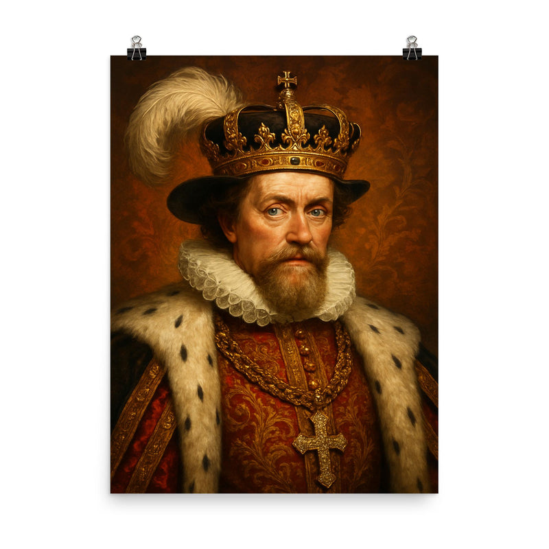 James I of England poster on a plain backdrop in size 8