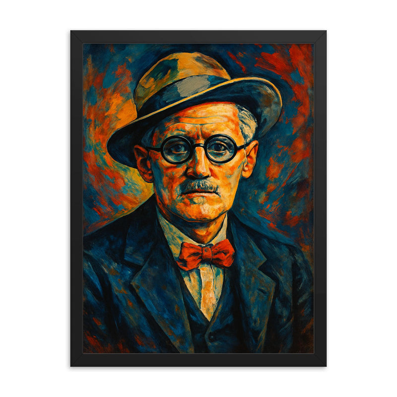James Joyce framed print on a plain backdrop in size 18