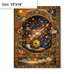 James Webb deep field as illuminated manuscript metal print on a plain backdrop in size 12"x16".