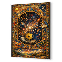 James Webb deep field as illuminated manuscript metal print mockup