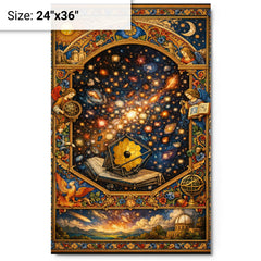 James Webb deep field as illuminated manuscript metal print on a plain backdrop in size 24"x36".