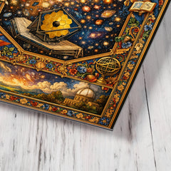 James Webb deep field as illuminated manuscript metal print mockup