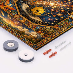James Webb deep field as illuminated manuscript metal print mockup