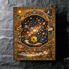 James Webb deep field as illuminated manuscript metal print mockup