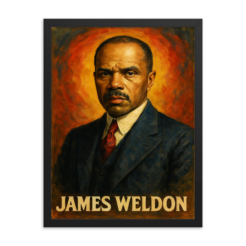 James Weldon Johnson framed print on a plain backdrop in size 18
