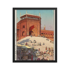 Jami Masjid, Delhi by Hiroshi Yoshida, 1931 framed print on a plain backdrop in size 16"x20".