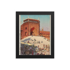 Jami Masjid, Delhi by Hiroshi Yoshida, 1931 framed print on a plain backdrop in size 8"x10".