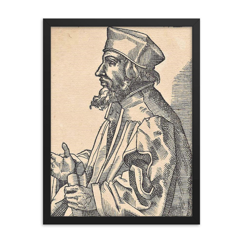 Jan Hus framed print on a plain backdrop in size 18