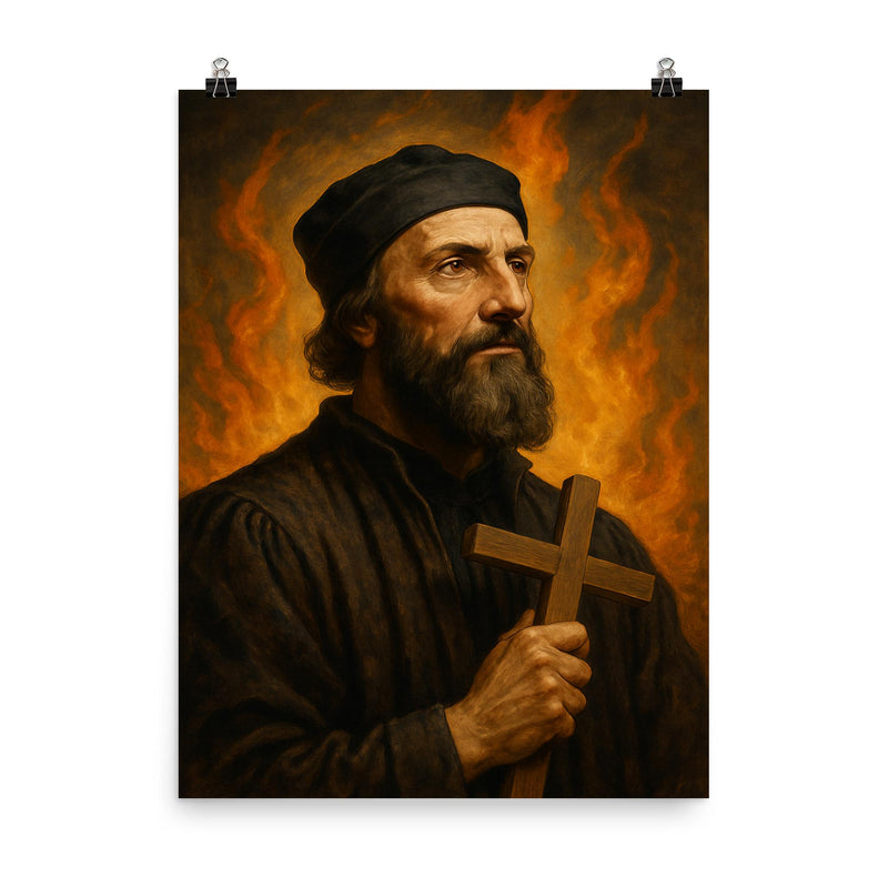 Jan Hus poster on a plain backdrop in size 8