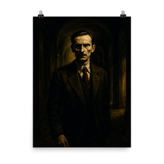 Jan Karski bearing witness in shadowed corridors poster on a plain backdrop in size 8"x10".