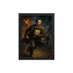 Jan Karski carrying reports through occupied Europe framed print on a plain backdrop in size 12"x16".