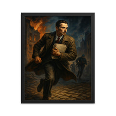 Jan Karski carrying reports through occupied Europe framed print on a plain backdrop in size 16"x20".